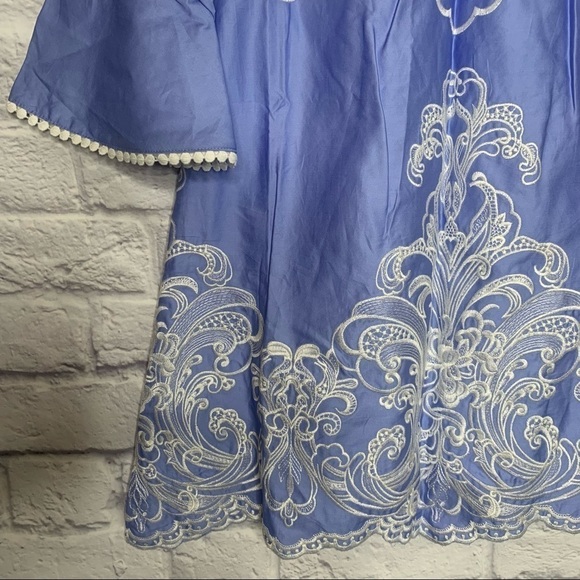 Foxiedox Blue Off Shoulder Embroidered Shift Dress NWT - Picture 9 of 15